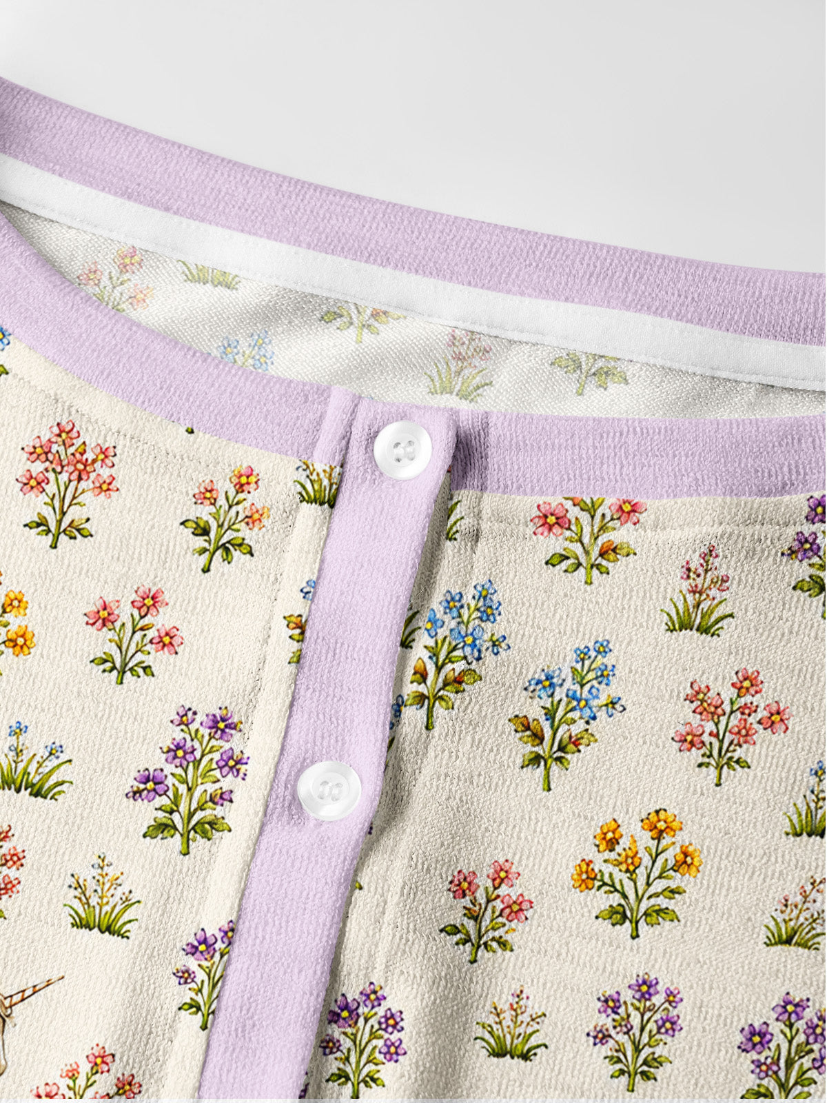Lightweight Crew Neck Long‑Sleeve Cropped Enchanted Unicorn Garden Print Fine‑Knit Cardigan