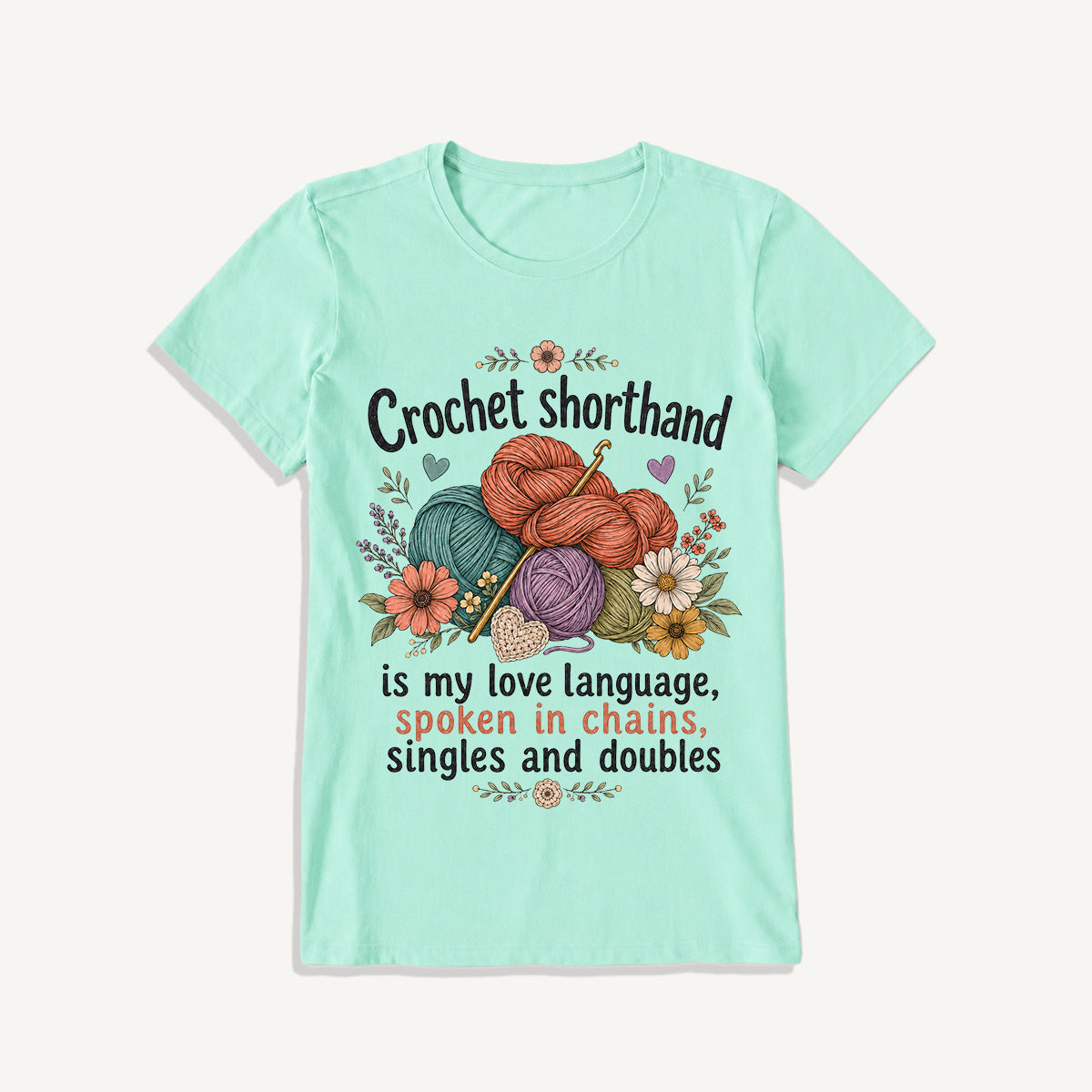 Crochet Love Language Print Crew Neck Cotton Tee