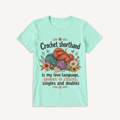 Crochet Love Language Print Crew Neck Cotton Tee