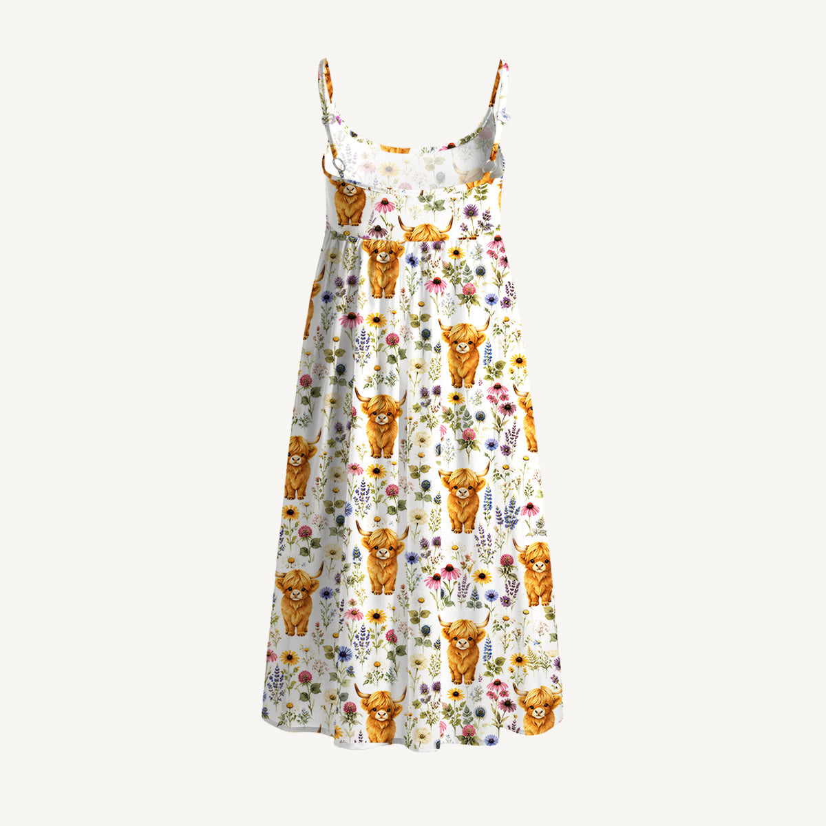 Farm Animal Boho Highland Cow Print Spaghetti Strap Mini Dress
