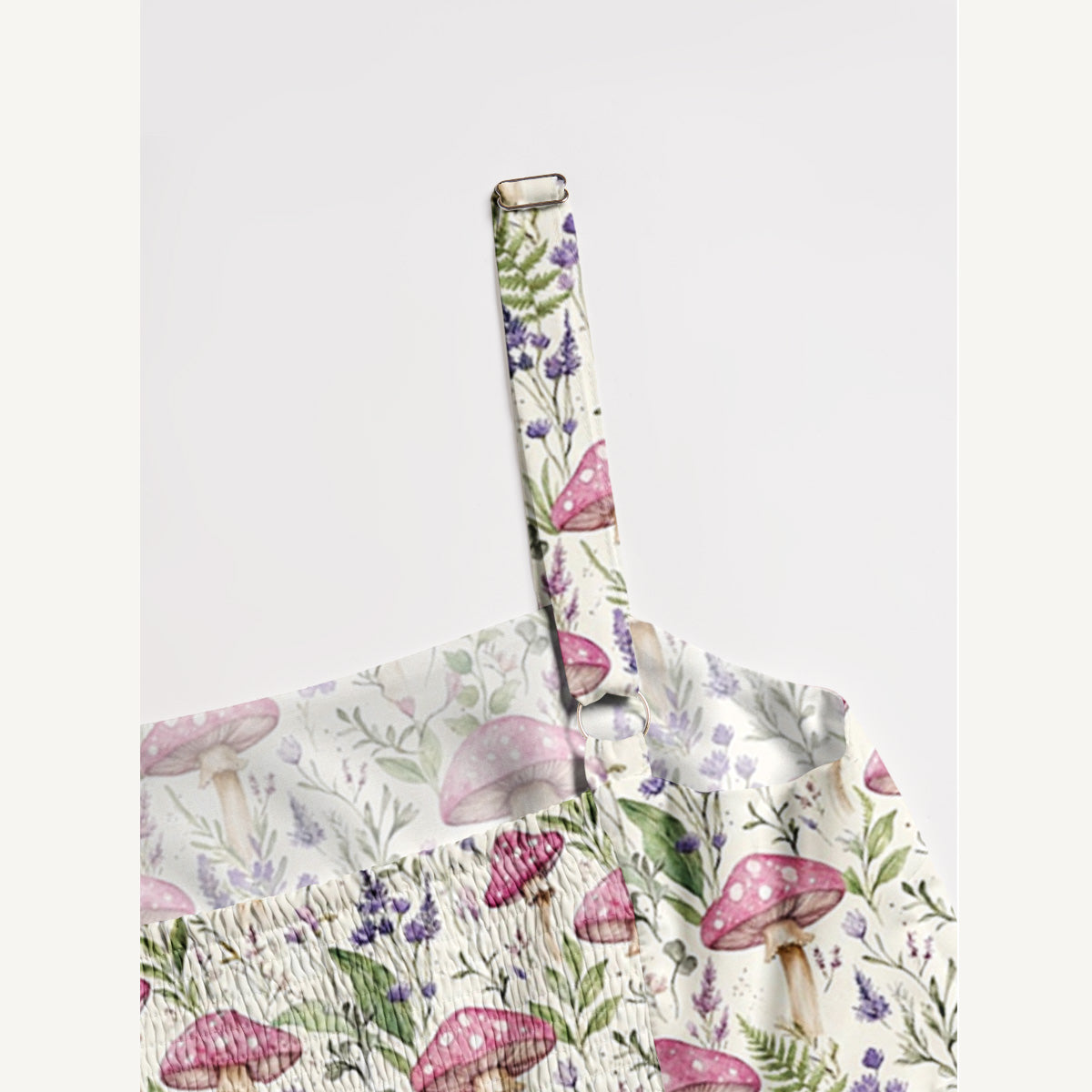 Mushroom Leaves Print Wide Straps Maxi Dress With Pockets