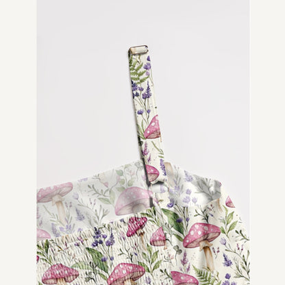 Mushroom Leaves Print Wide Straps Maxi Dress With Pockets