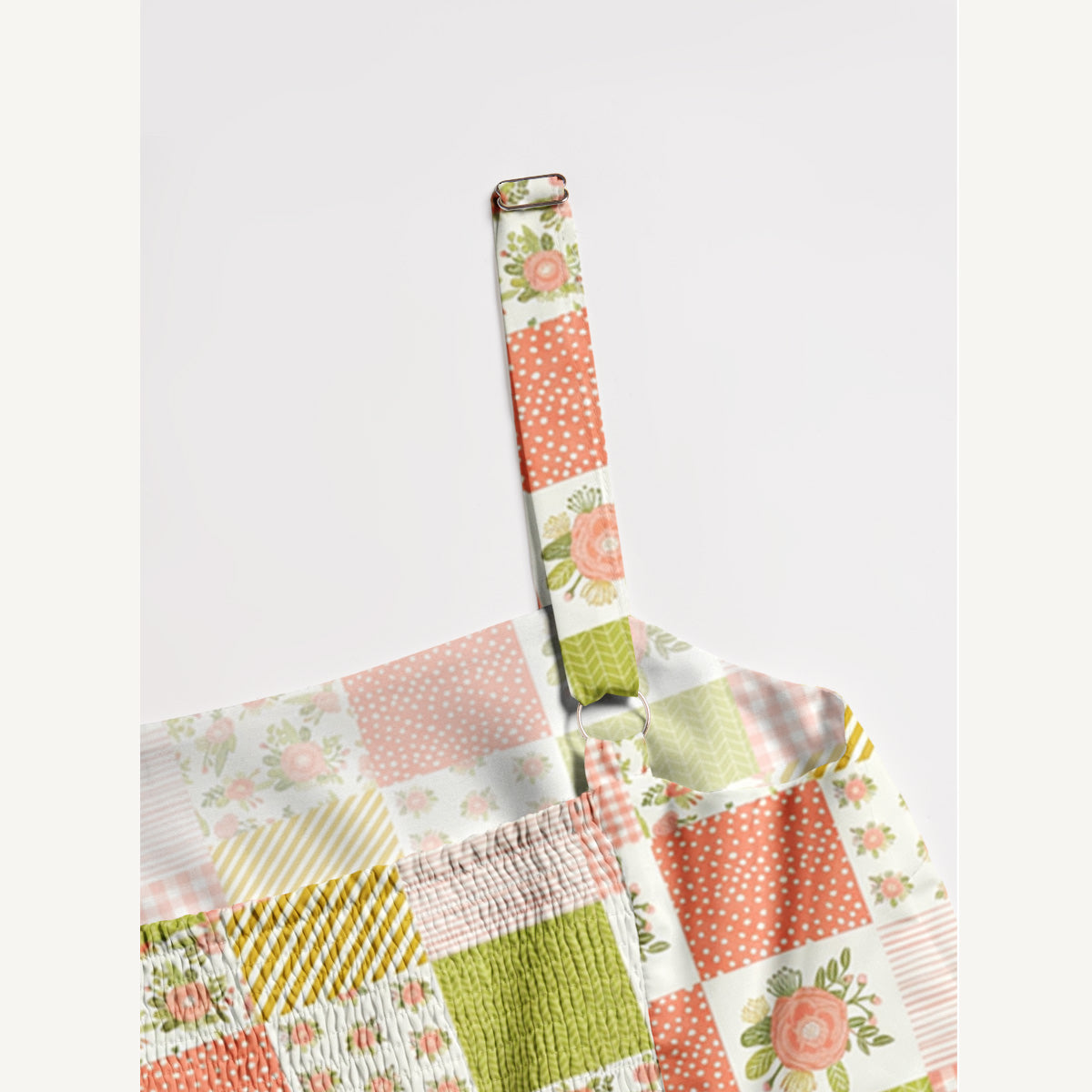Blush Coral Floral Patchwork Print Wide Straps Maxi Dress With Pockets