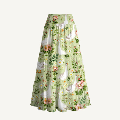Pastoral Goose Garden Print Convertible Maxi Skirt & Strapless Dress