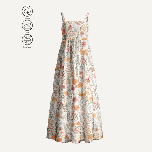 The Wild Flowers Print Cotton Wide Straps Maxi Dress With Pockets