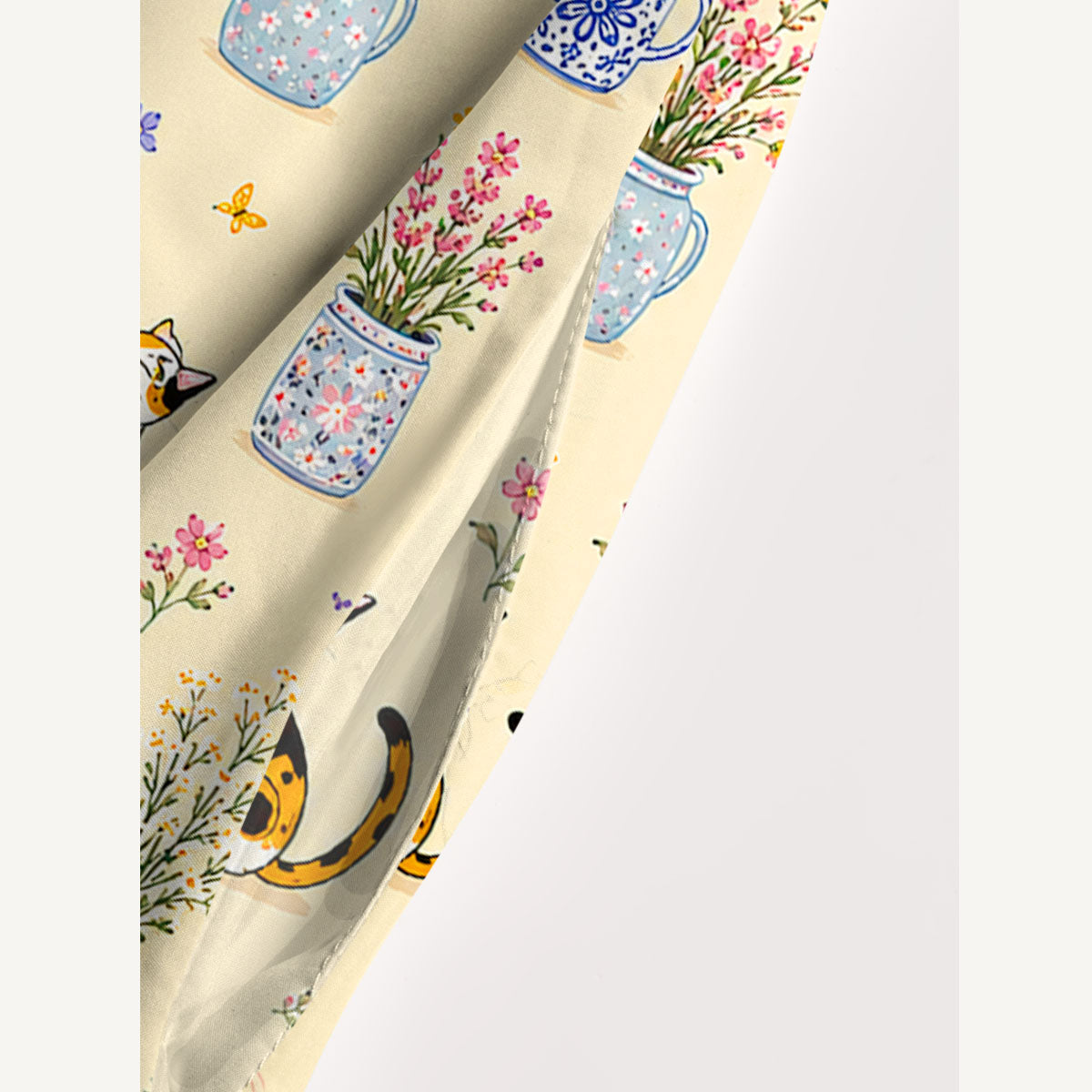 Vintage Floral Cats Print Wide Straps Maxi Dress With Pockets