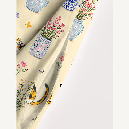 Vintage Floral Cats Print Wide Straps Maxi Dress With Pockets