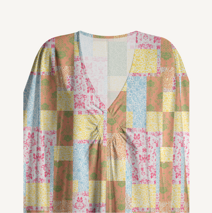 V‑Neck Morning Patch Kimono Sleeve Kaftan Dress