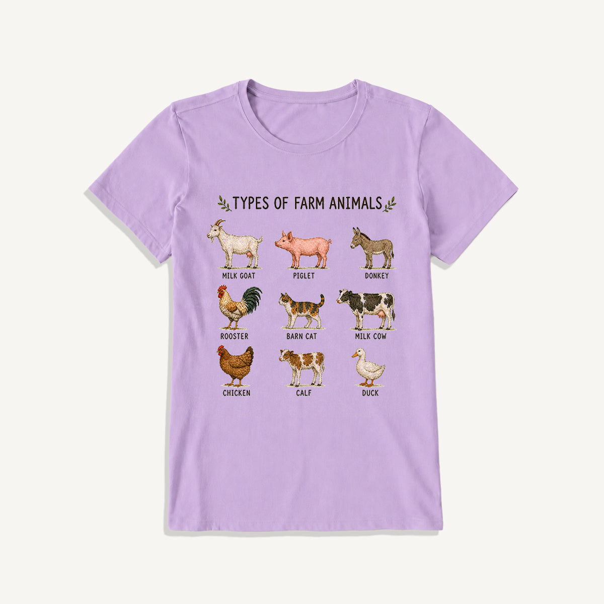 Farm Animal Guide Print Crew Neck Cotton Tee
