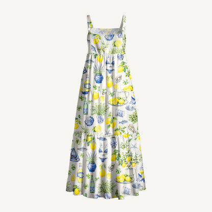Ciao Lemon Garden Print Wide Straps Maxi Dress With Pockets