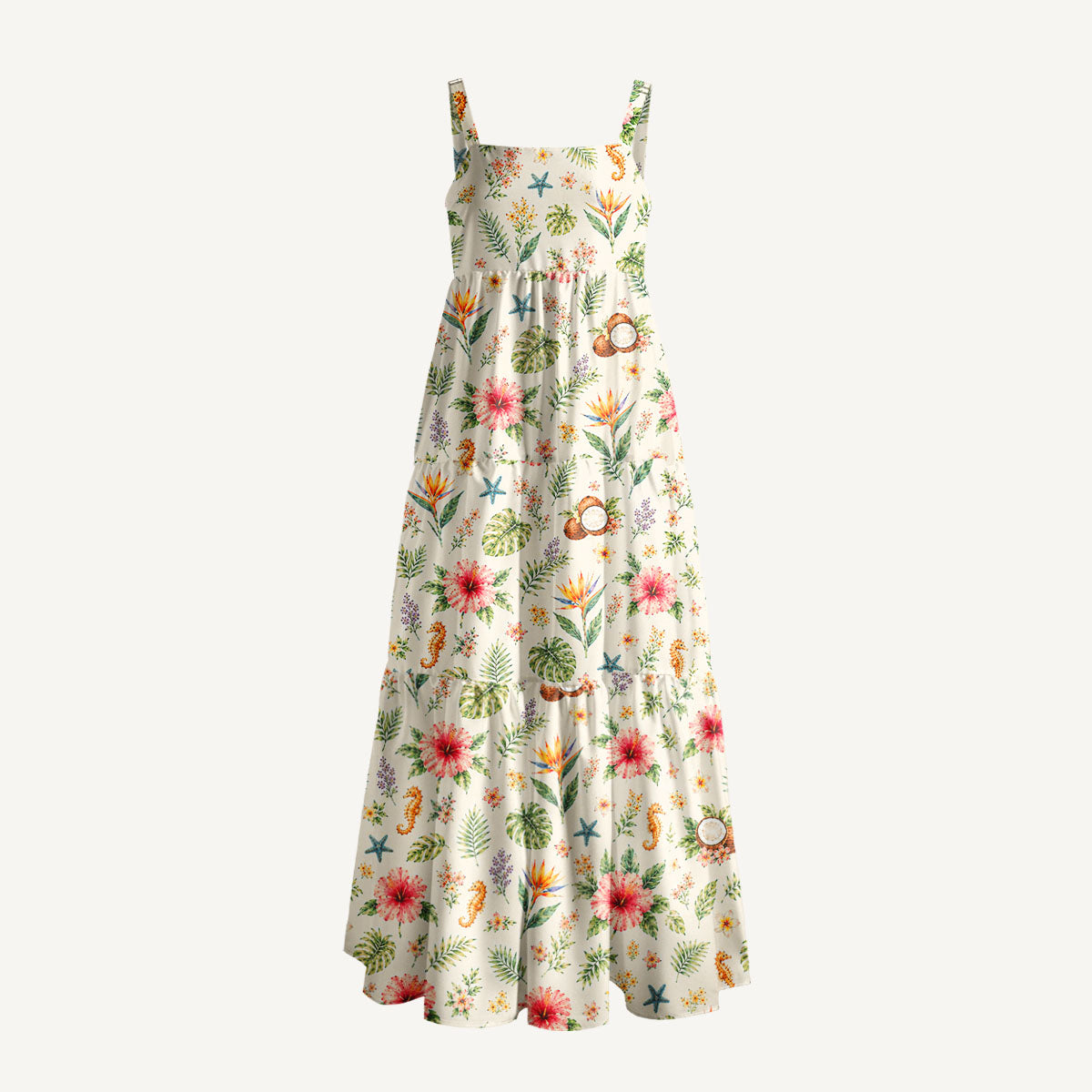 Summer Garden Print Wide Straps Maxi Dress With Pockets