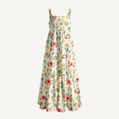 Summer Garden Print Wide Straps Maxi Dress With Pockets
