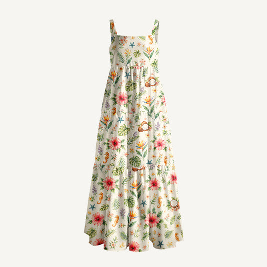 Summer Garden Print Wide Straps Maxi Dress With Pockets