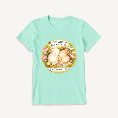 Gentle Bunny Embraces Print Crew Neck Cotton Tee