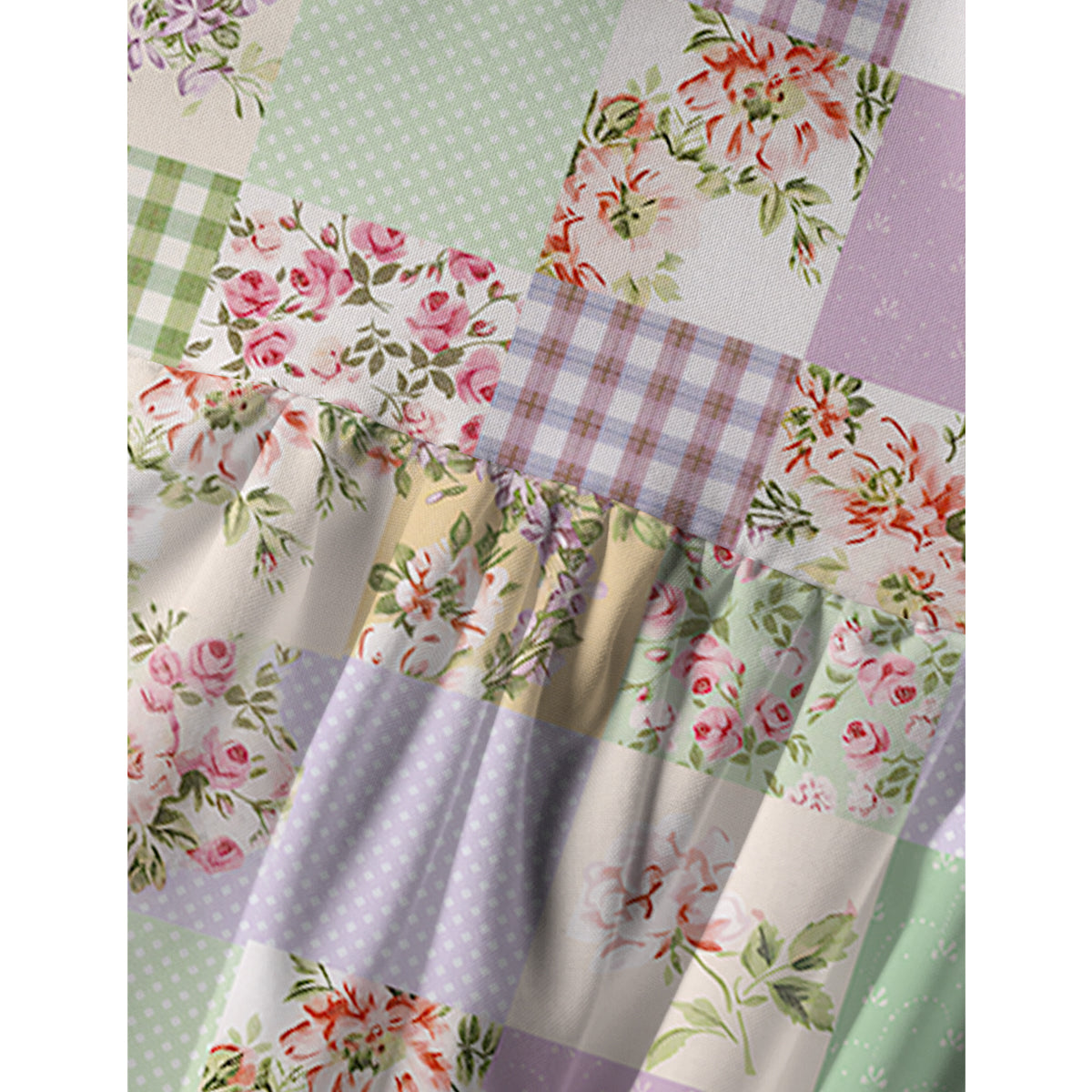 Creamy Garden Patchwork Print Spaghetti Strap Mini Dress