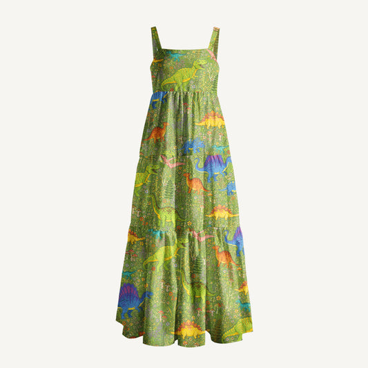 Whimsical Woodland Dinosaurs Print Wide Straps Maxi Dress With Pockets