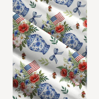 Patriotic Floral Vases Print Wide Straps Maxi Dress With Pockets