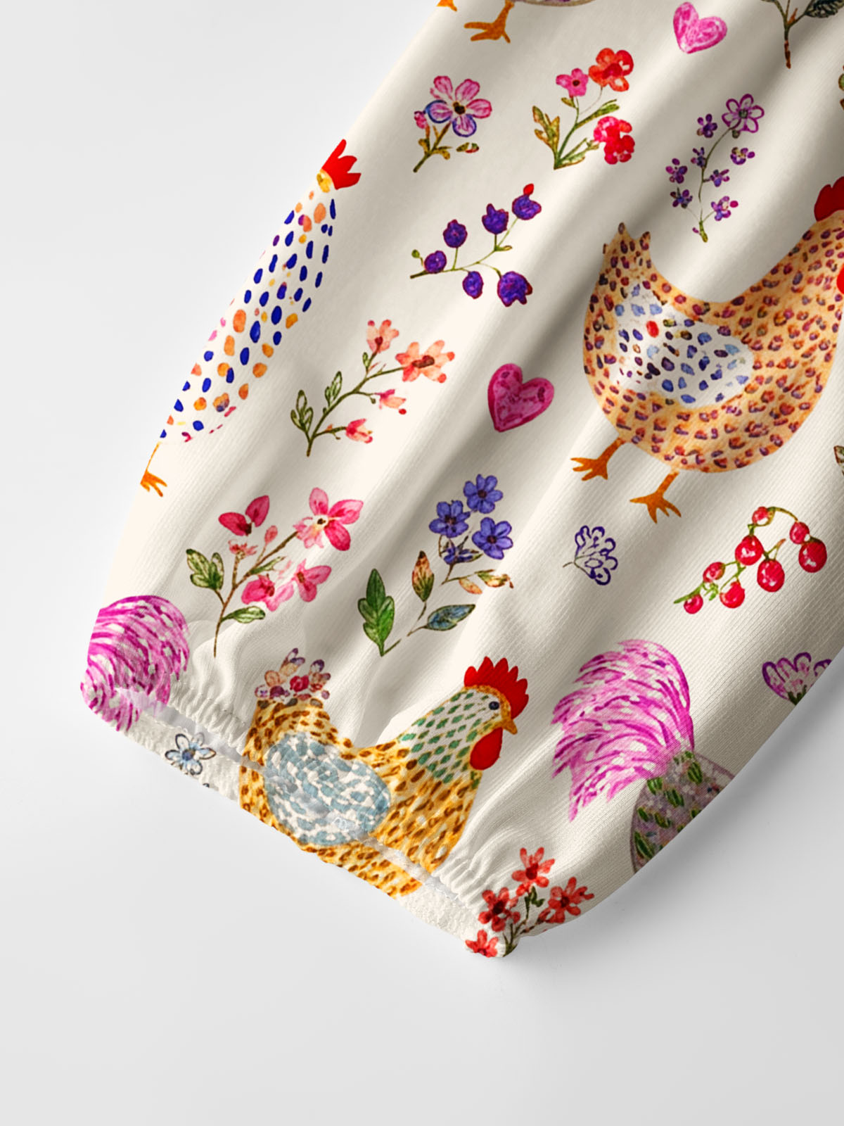 Colorful Farm Chickens Print Boho Long Sleeve Tie‑Neck Blouse