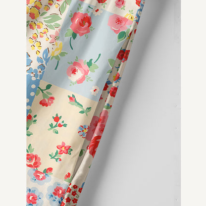 Square Neck Pastel Patc Print Cotton Wide Straps Maxi Dress With Pockets