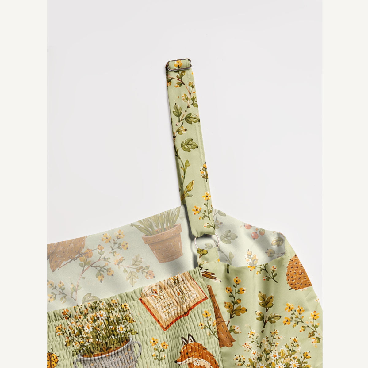 Cozy Woodland Cottage Print Wide Straps Maxi Dress With Pockets