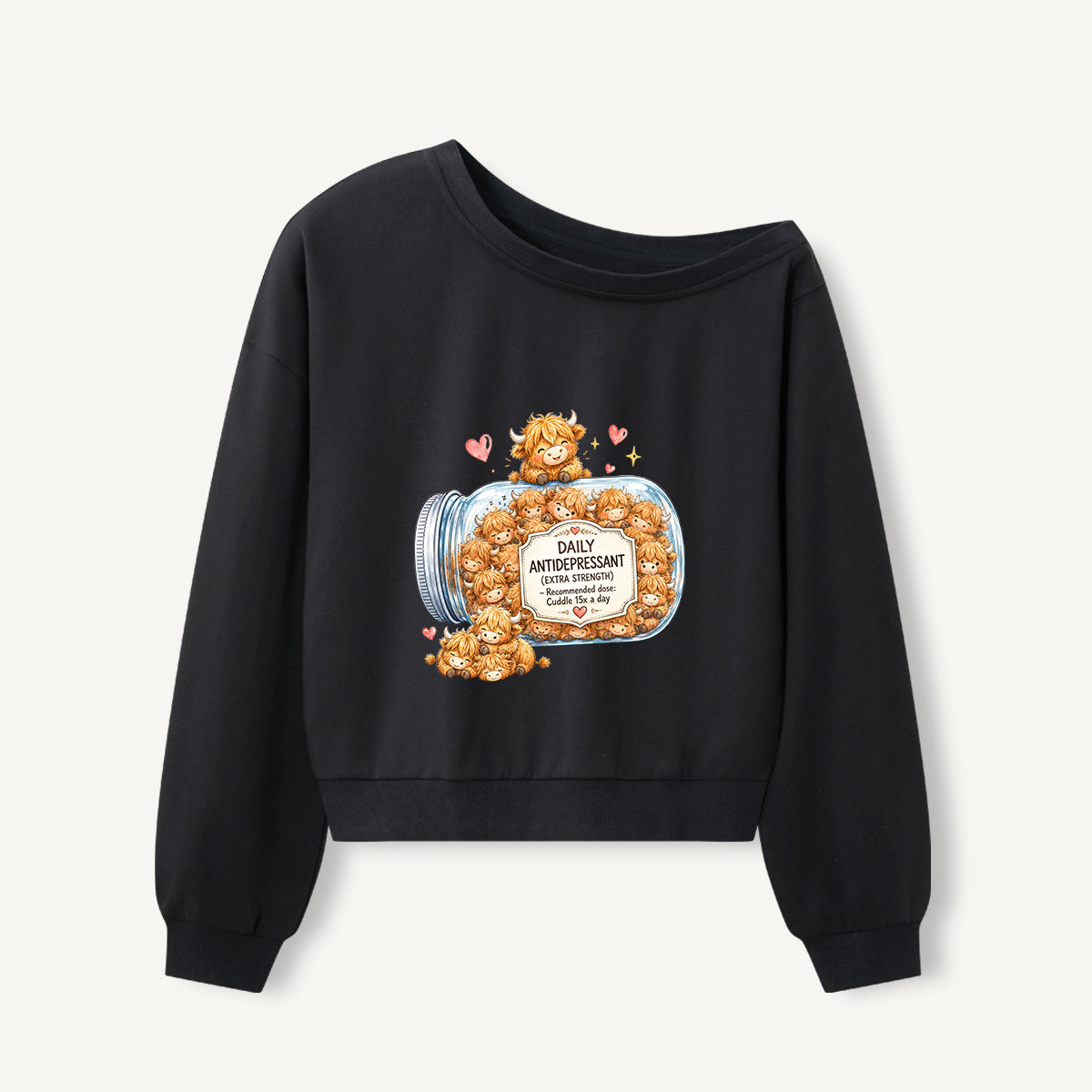Jar Of Cuddles Print Off Shoulder Sweatshirts