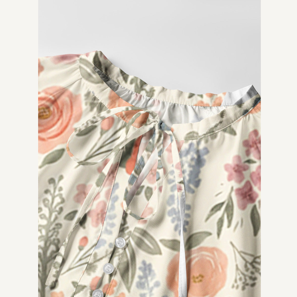 The Wild Flowers Print Boho Tie‑Neck Smock Mini Dress