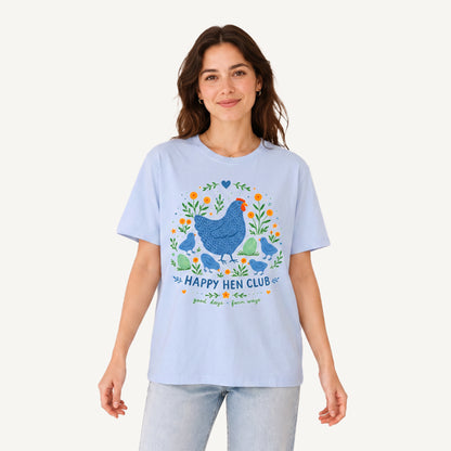 Blue Hen and Chicks Garden Print Crew Neck Cotton Tee