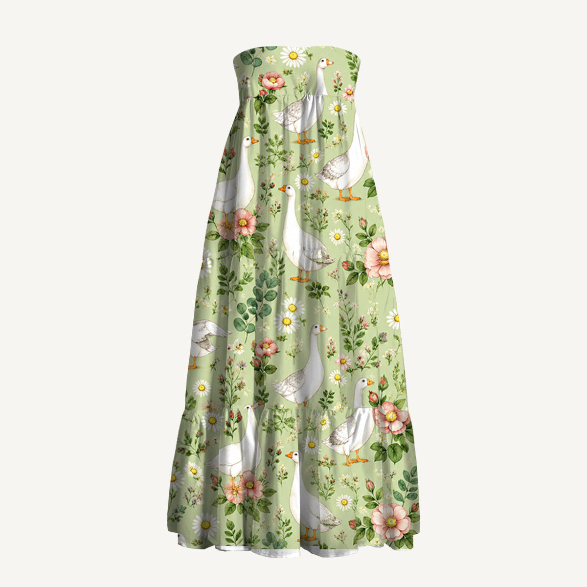 Pastoral Goose Garden Print Convertible Maxi Skirt & Strapless Dress