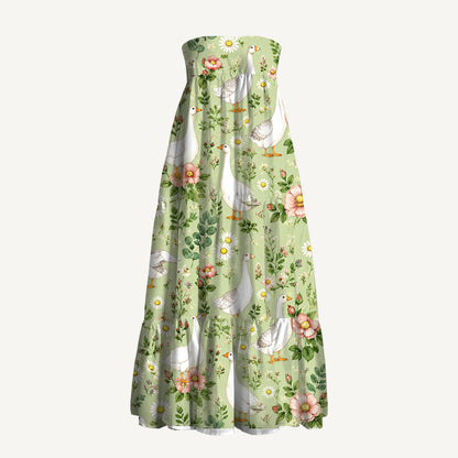 Pastoral Goose Garden Print Convertible Maxi Skirt & Strapless Dress
