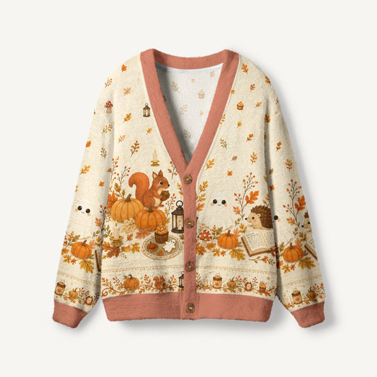Pumpkin Ghost Harvest Print Ugly Cardigan Sweaters
