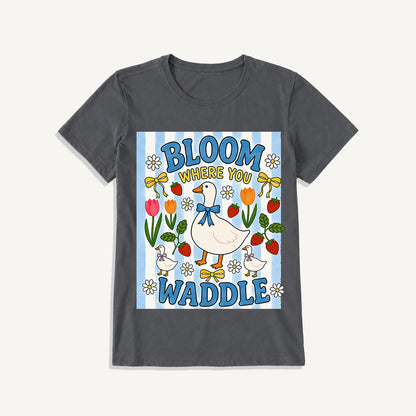 Strawberry Goose Garden Print Crew Neck Cotton Tee