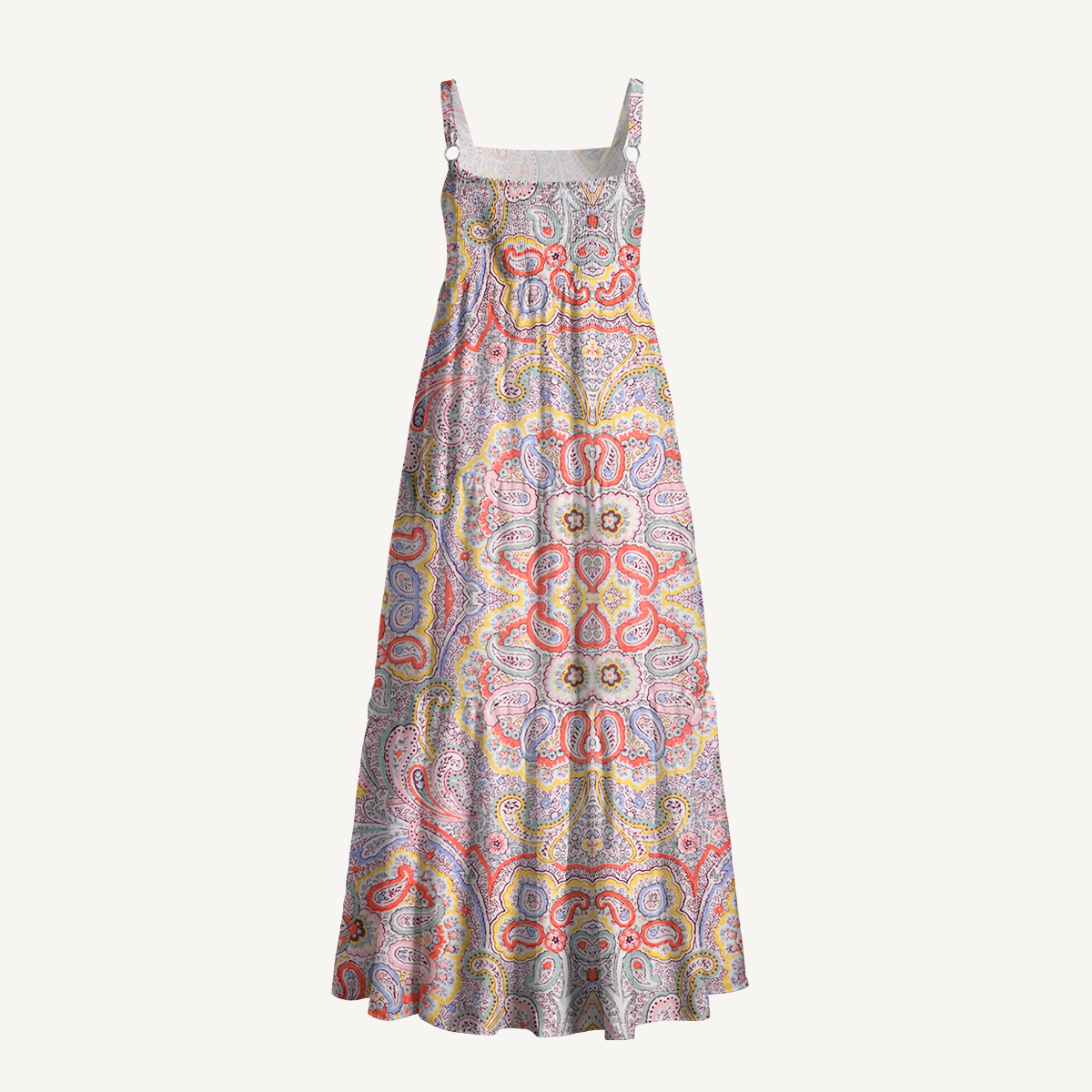 Square Neck Sunrise Paisley Print Wide Straps Maxi Dress With Pockets