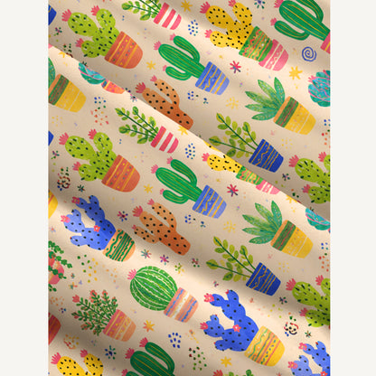 Colorful Cactus Garden In Pots Print Wide Straps Maxi Dress With Pockets