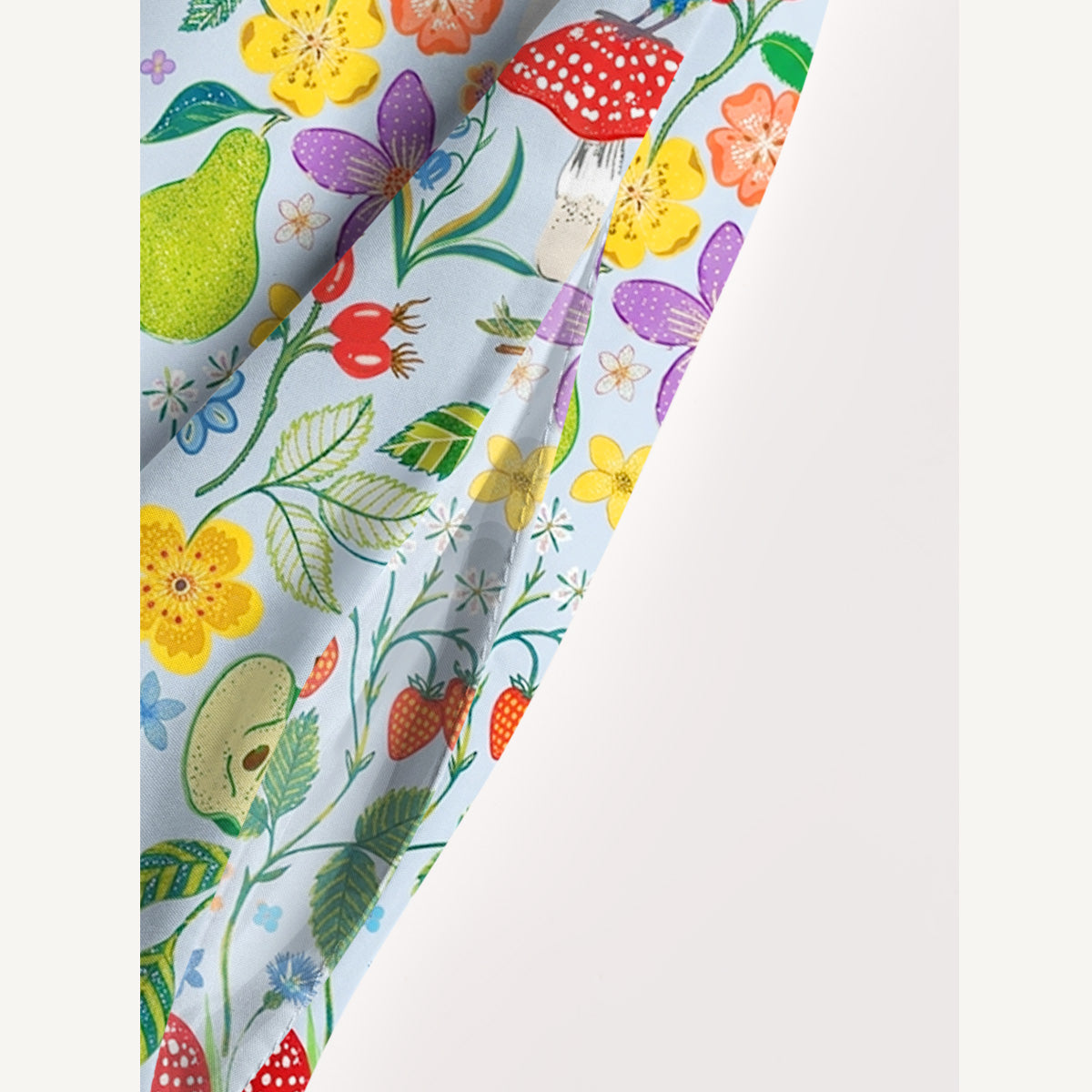 Birds Pear Mushroom Print Wide Straps Maxi Dress With Pockets