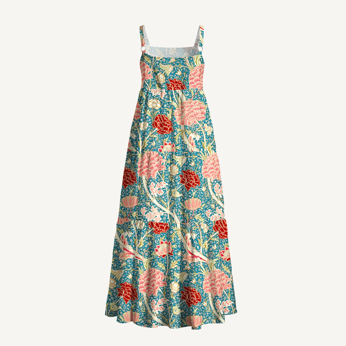 Vintage Peony Lotus Floral Print Wide Straps Maxi Dress With Pockets