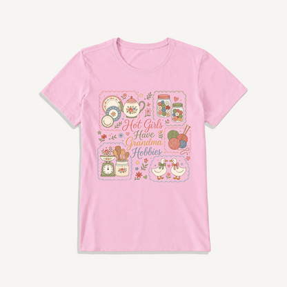 Grandma Hobbies Craft Cottage Print Crew Neck Cotton Tee