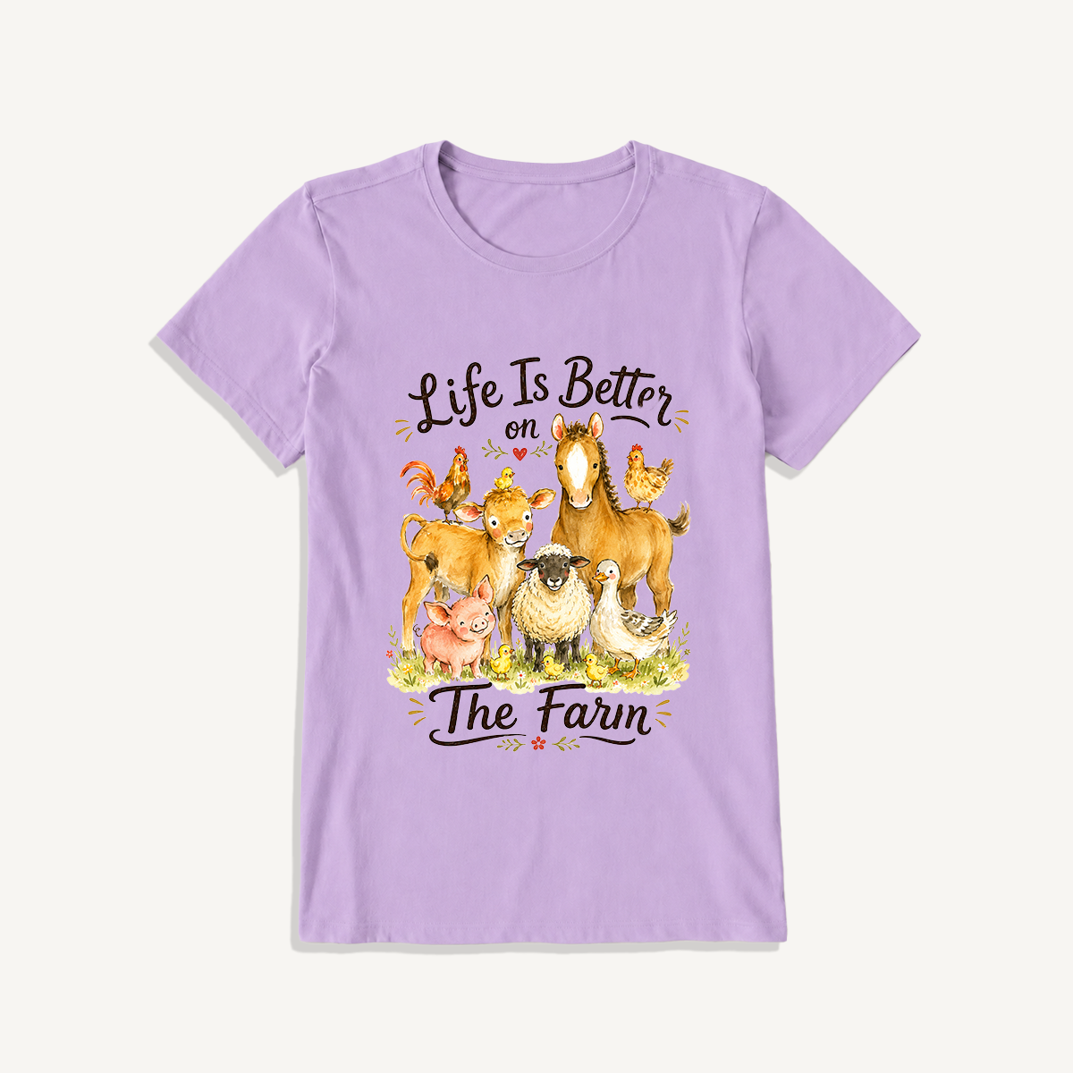 Barnyard Gathering Joy Print Crew Neck Cotton Tee