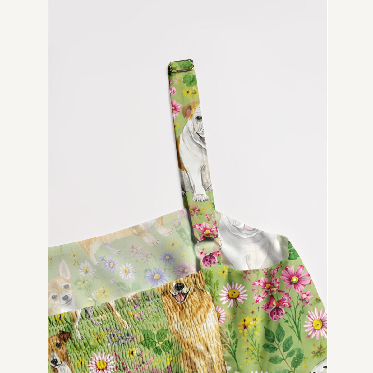 Watercolor Dog and Wildflower Pattern Print Wide Straps Maxi Dress With Pockets