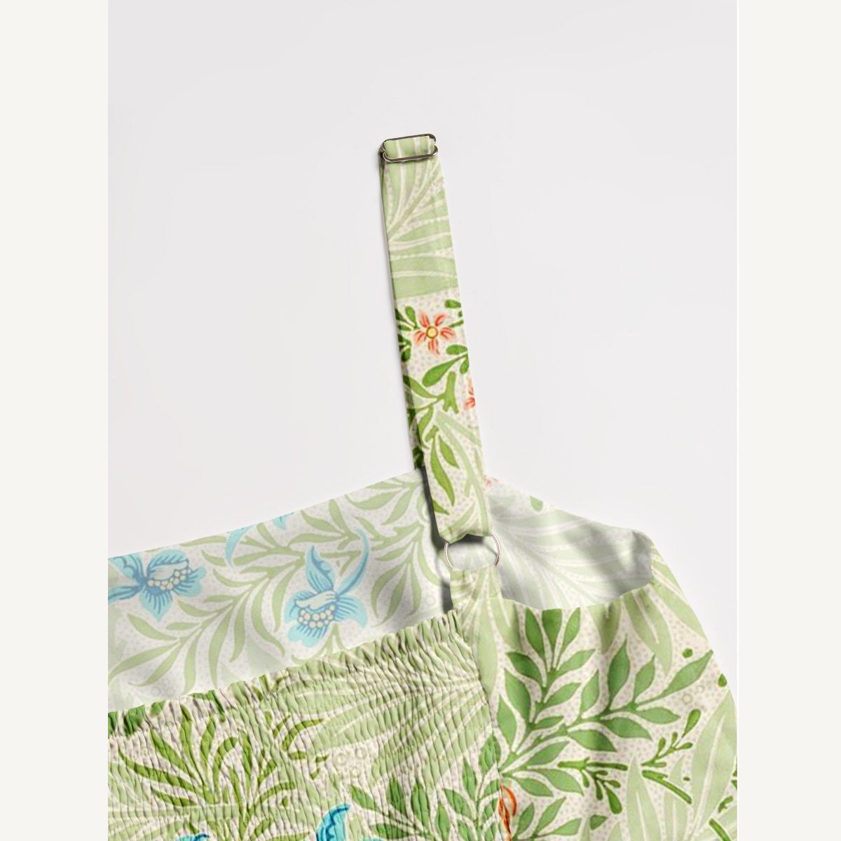 Green Foliage with Bluebirds & Peony Blossoms Print Wide Straps Maxi Dress With Pockets