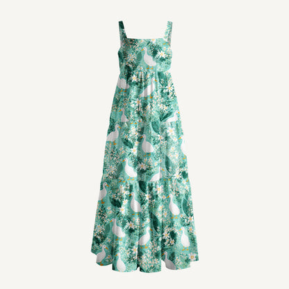 Farmhouse Ducks Print Wide Straps Maxi Dress With Pockets