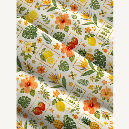 Tropical Citrus Stamp Collage Print Wide Straps Maxi Dress With Pockets
