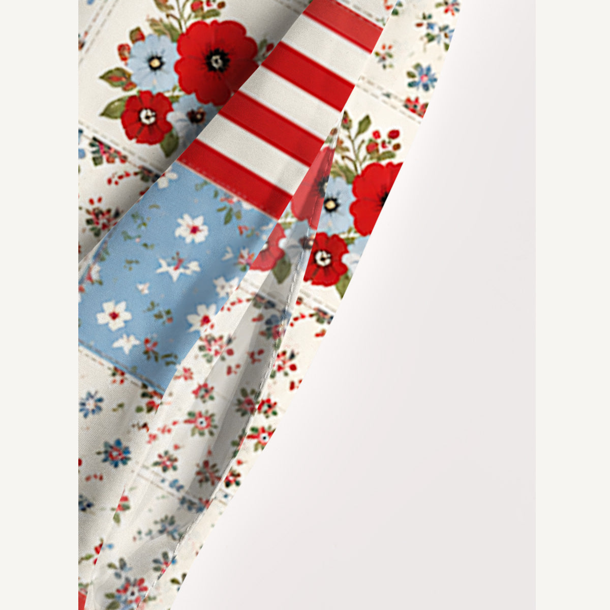 Flower Americana Patchwork Print Wide Straps Maxi Dress With Pockets