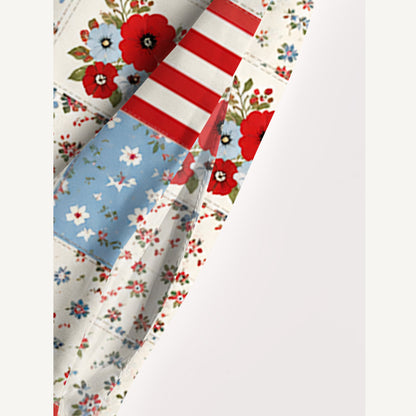 Flower Americana Patchwork Print Wide Straps Maxi Dress With Pockets
