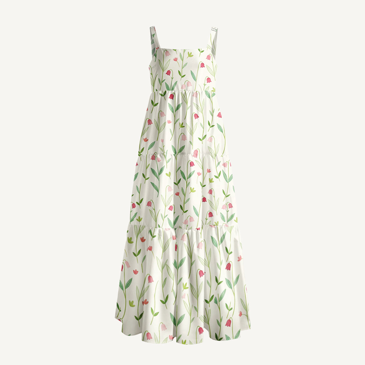 Pastel Tulip Garden Print Wide Straps Maxi Dress With Pockets