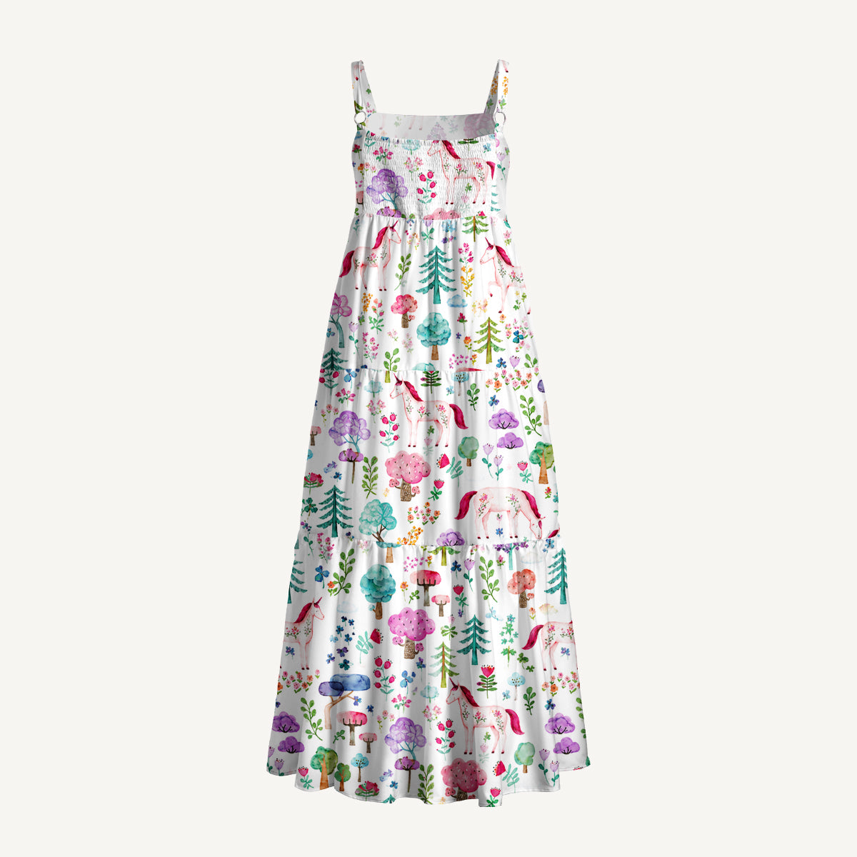 Forest Unicorn Print Wide Straps Maxi Dress With Pockets