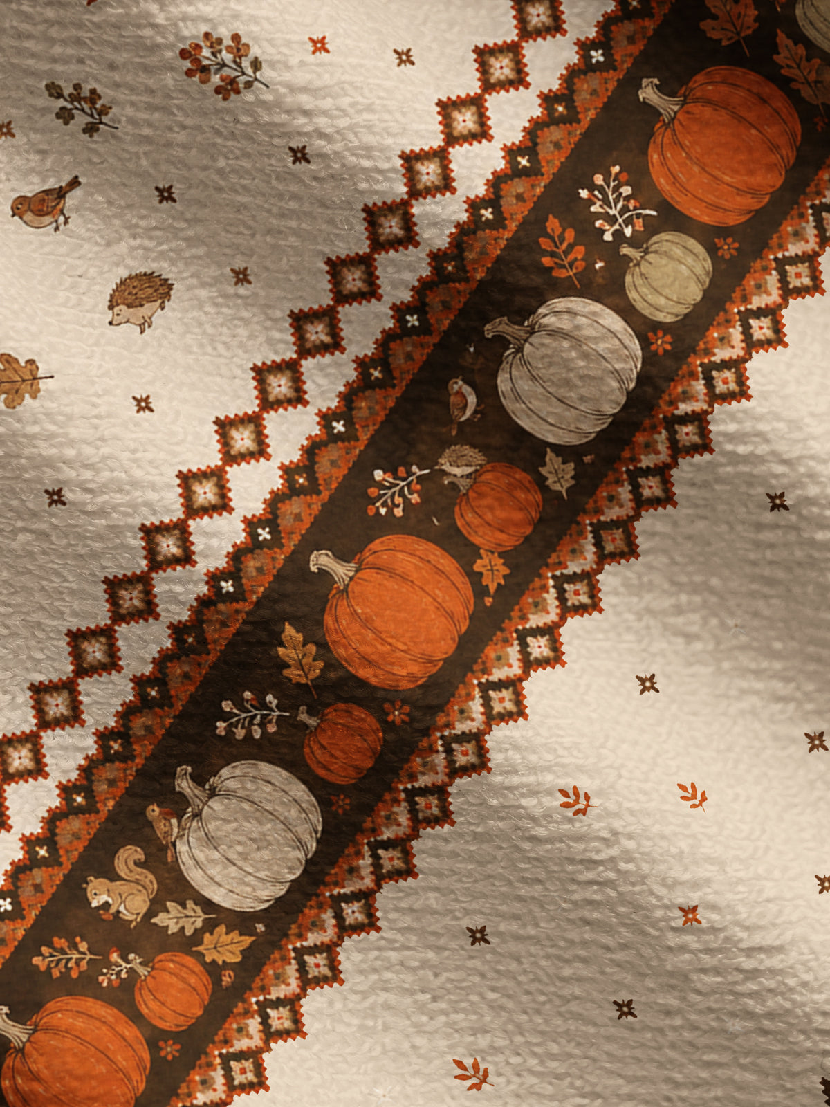 Lightweight Crew Neck Long‑Sleeve Cropped Woodland Pumpkin Harvest Print Fine‑Knit Cardigan
