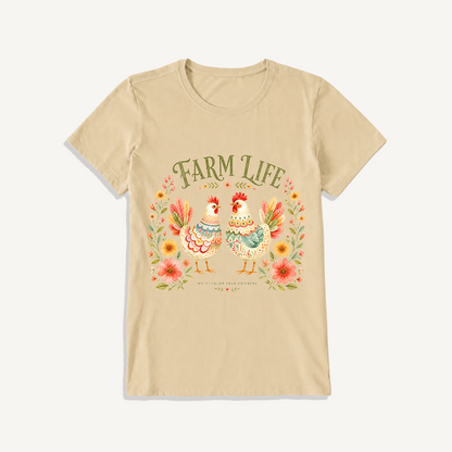Cozy Farm Life Print Crew Neck Cotton Tee