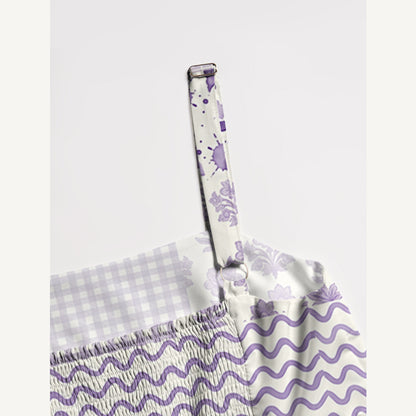 Lavender Field Patchwork Print Wide Straps Maxi Dress With Pockets