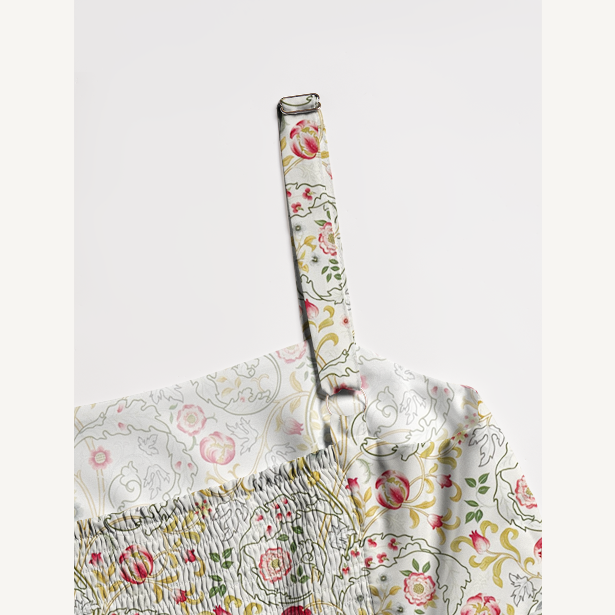 Square Neck Peony Vine Garden Print Wide Straps Maxi Dress With Pockets