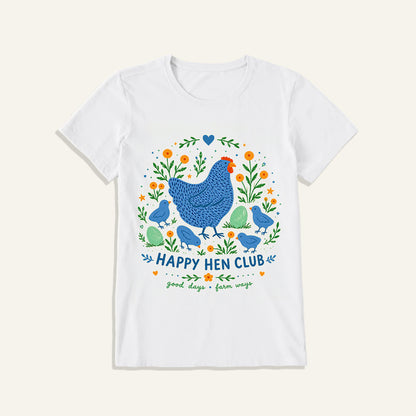 Blue Hen and Chicks Garden Print Crew Neck Cotton Tee